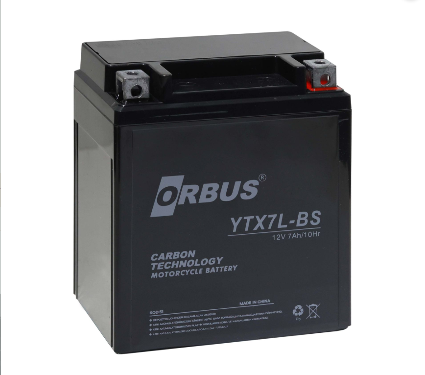 Orbus 12v 7Ah Yüksek (YTX7L-BS) Motosiklet Aküsü